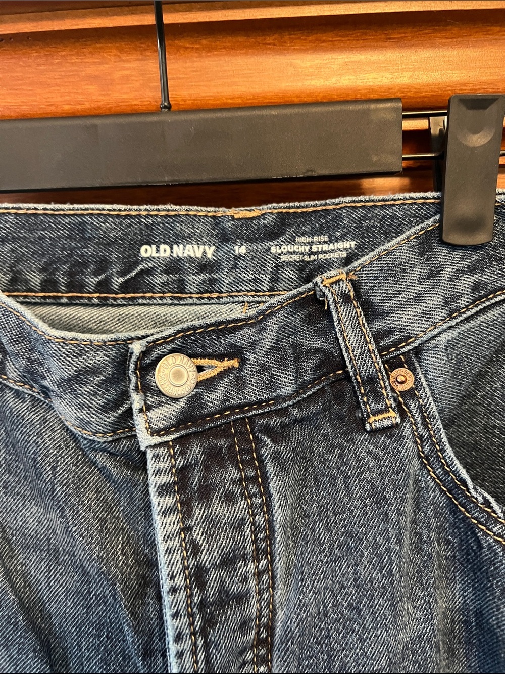 Old Navy Distressed Boyfriend Jeans - Dark Blue Denim - Picture 3 of 5